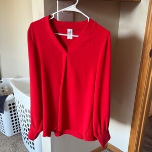 Red V-Neck Women's Top